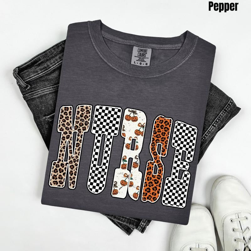 Nurse Pumpkin Pattern Comfort Colors T-Shirt 'NLB' Hoodie, Sweatshirt | RetroVerseTees.com