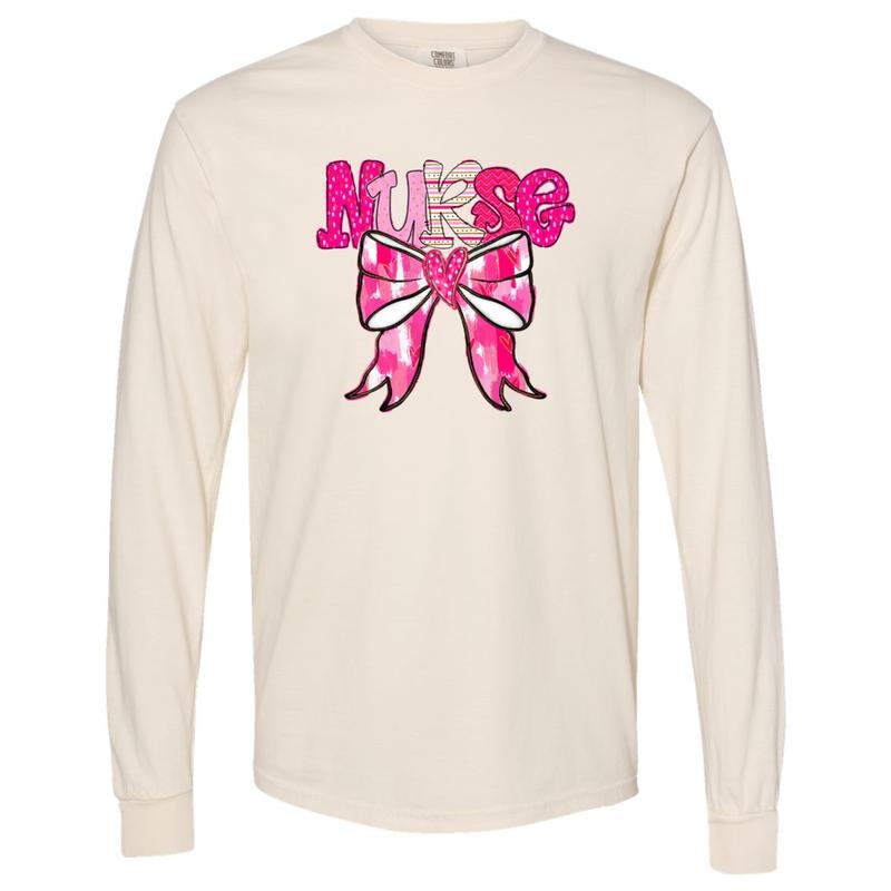 Nurse Valentine Coquette Long Sleeve Comfort Colors T-Shirt Hoodie, Sweatshirt | RetroVerseTees.com