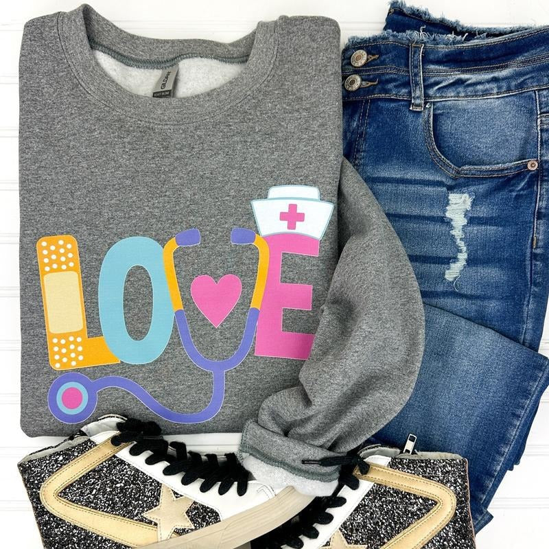 Nursing LOVE Gildan Sweatshirt T-Shirts, Hoodie | RetroVerseTees.com