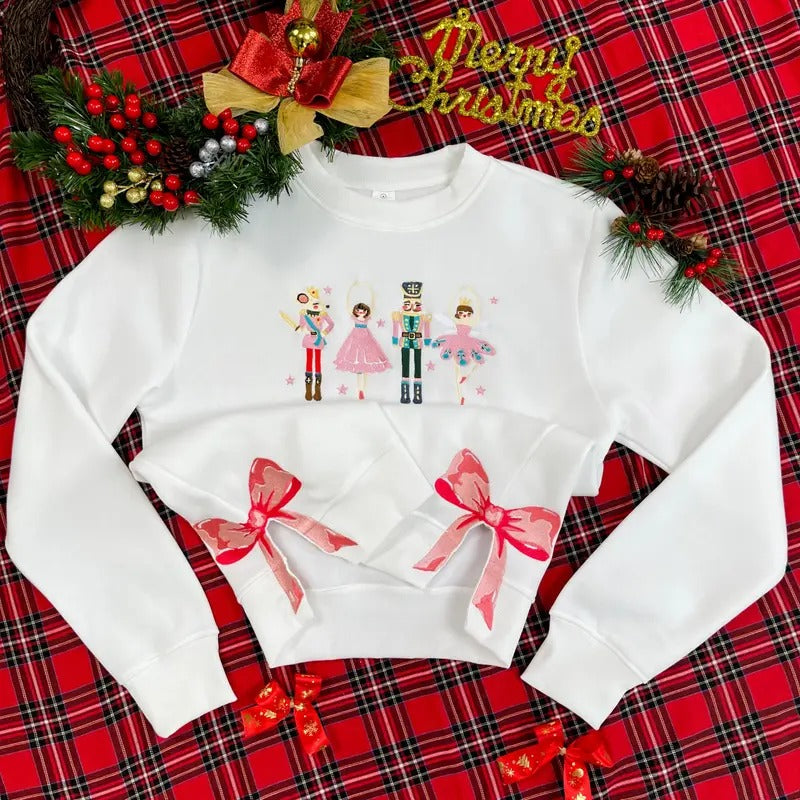 Nutcracker Ballet Side Bow Embroidery Sweatshirt, Merry Christmas Side Bow Embroidery Shirt Hoodie | RetroVerseTees.com