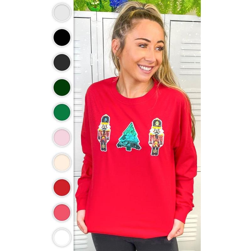 Nutcracker Sparkle Sequin Graphic Long Sleeve T-Shirt Hoodie, Sweatshirt | RetroVerseTees.com