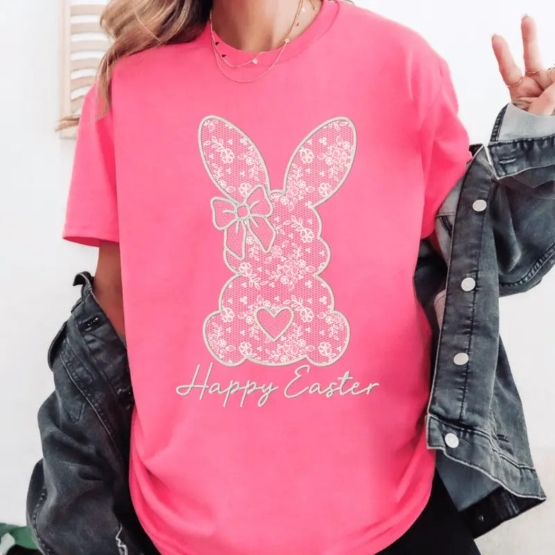 ONLY ONE Dark Grey LARGE Lace Bunny Easter Unisex Shirt Available Hoodie, Sweatshirt | RetroVerseTees.com