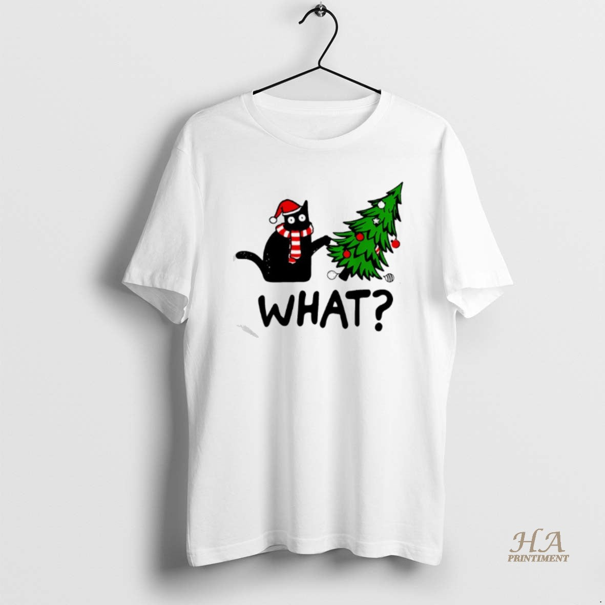Official Black Cat Gift Pushing Christmas Tree Over Cat What