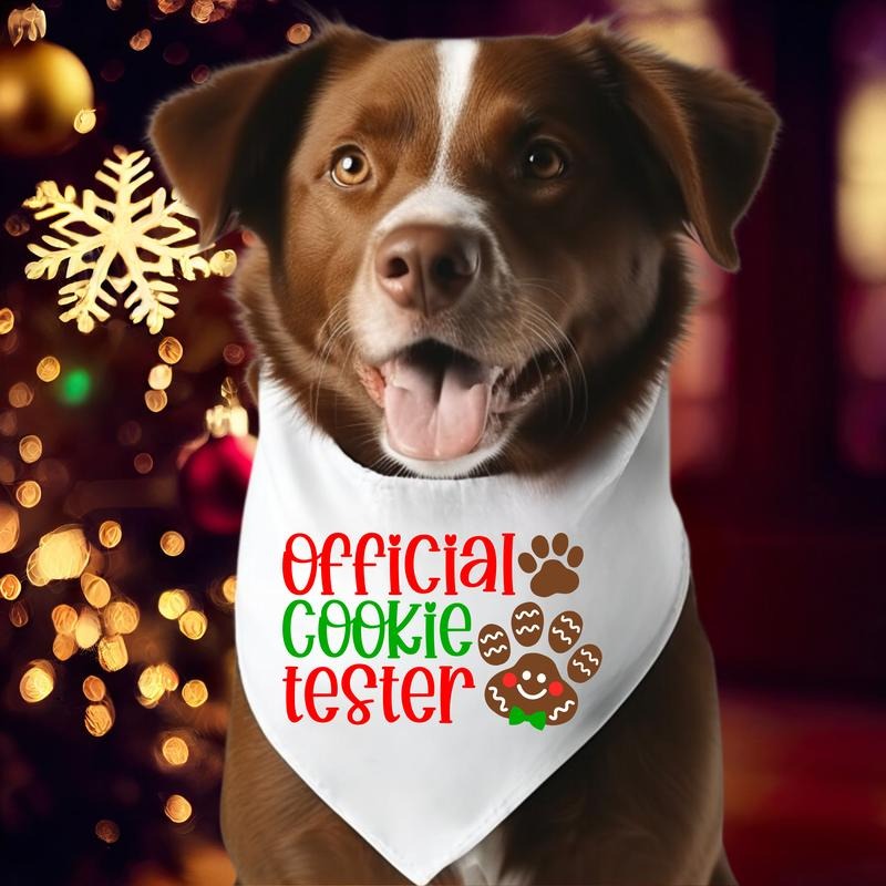 Official Cookie Tester Bandana, Christmas Dog Neck Scarf, Pet Lover Xmas Bandana Scarf, Dog Owner Holiday Gift Bandana,...