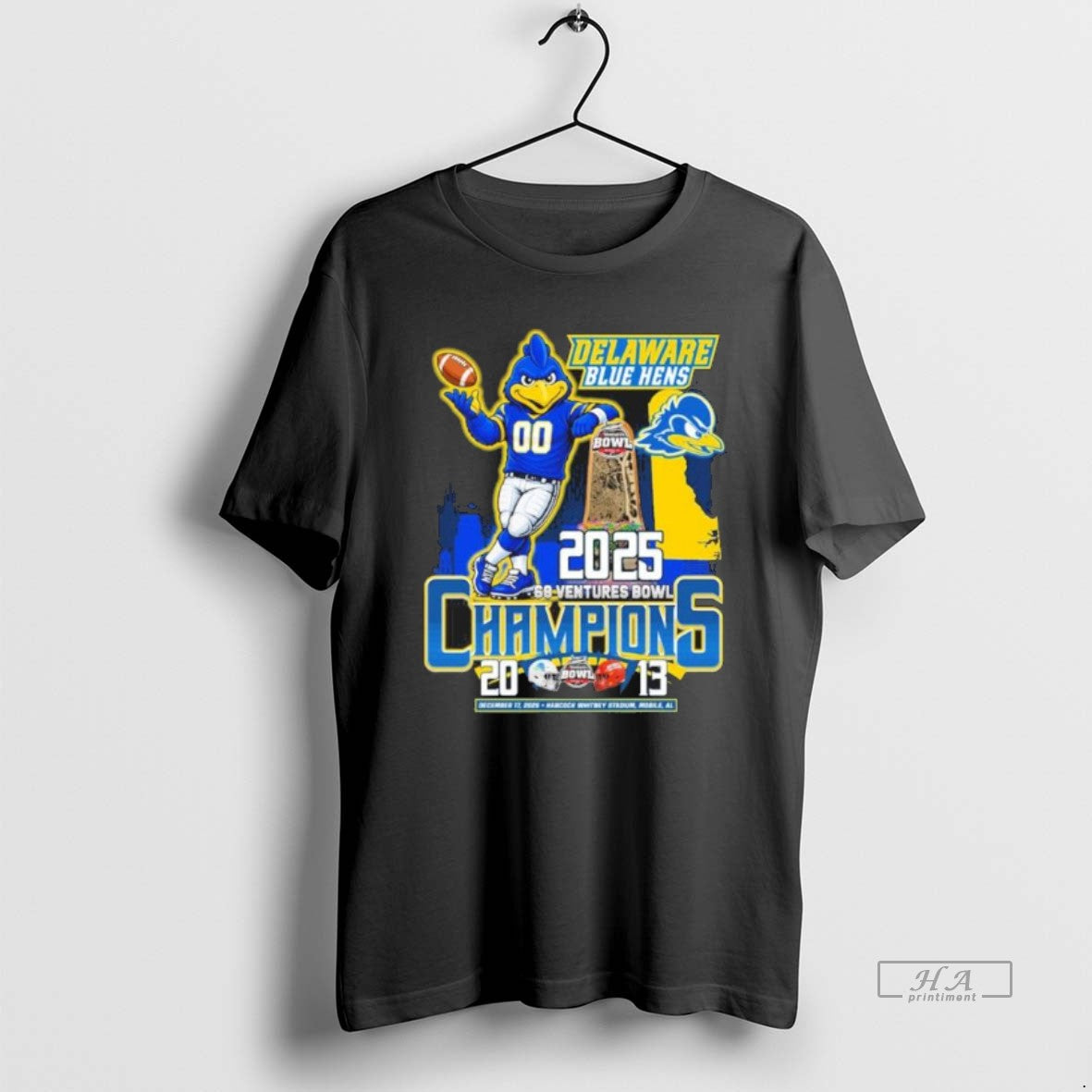 Official Delaware Blue Hens Mascot 2025 68 Ventures Bowl Champions Score T-Shirts, Hoodie, Sweatshirt | RetroVerseTees.com