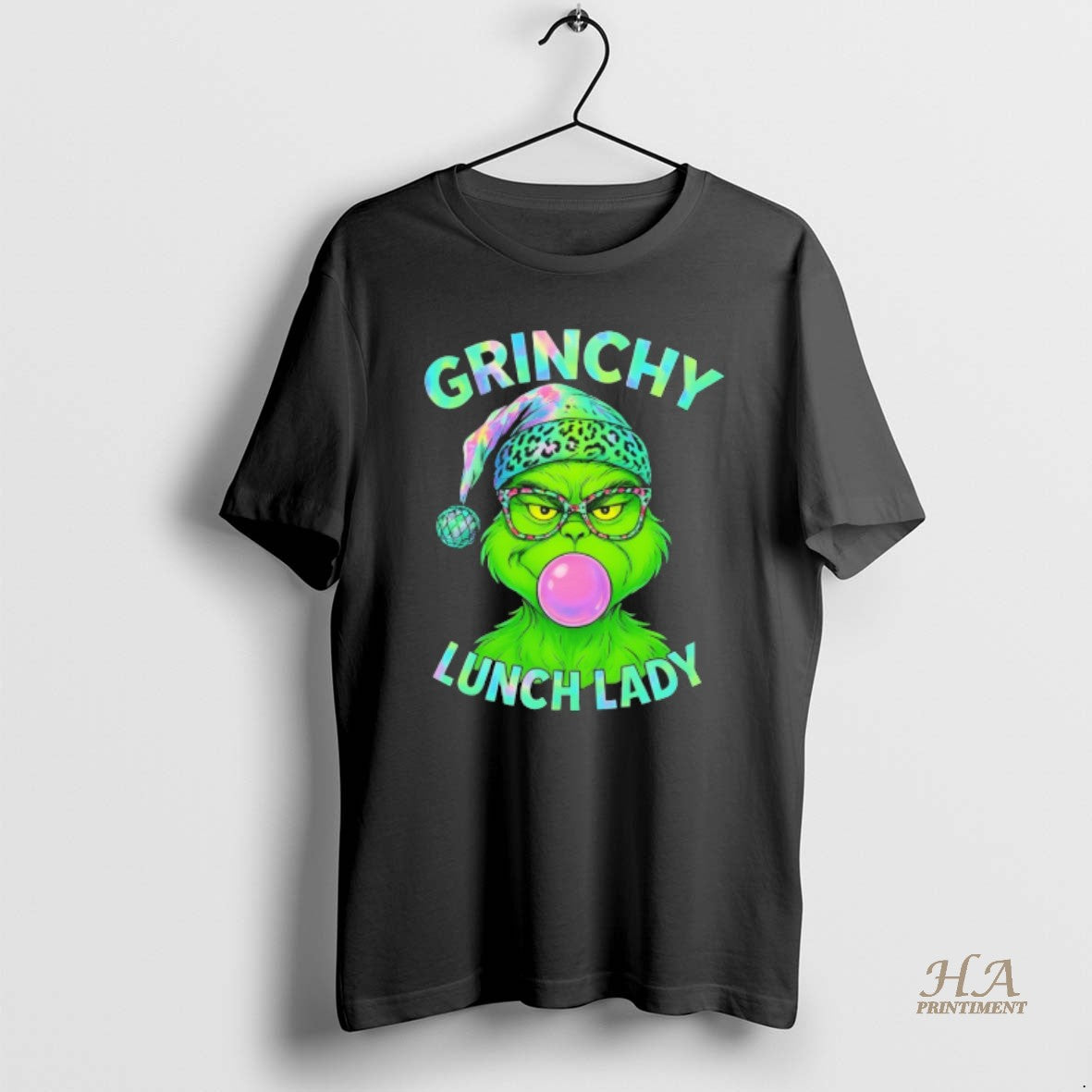 Official Grinch Blowing Gum Bubble Grinchy Lunch Lady Merry Christmas