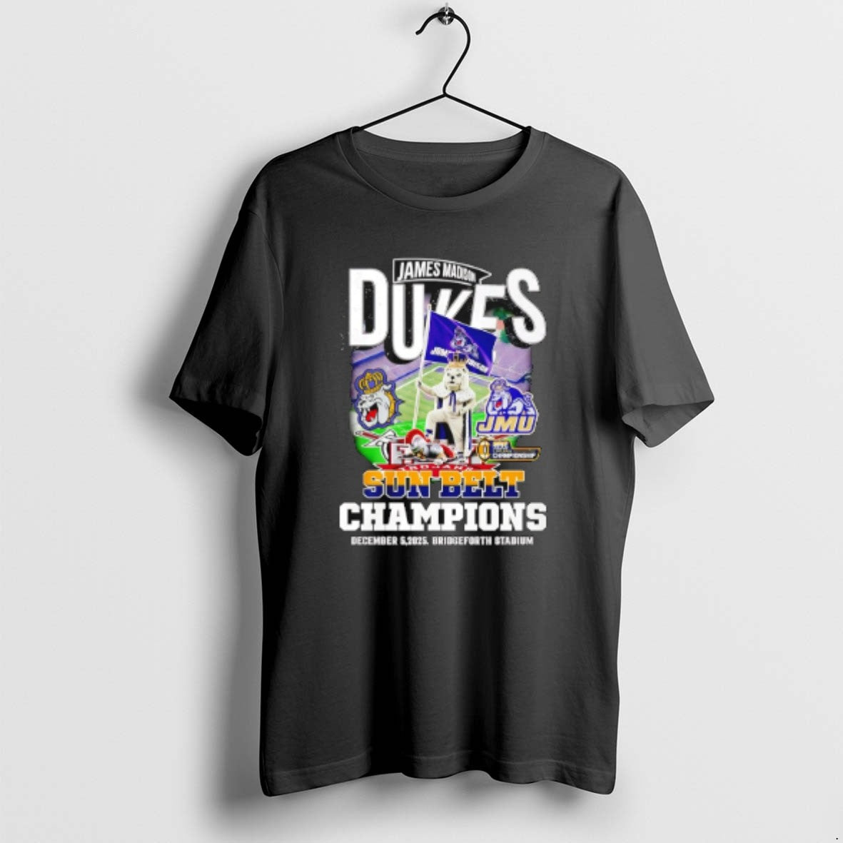 Official James Madison Dukes 2025 Sun Belt Champions Mascot T-Shirts, Hoodie, Sweatshirt | RetroVerseTees.com