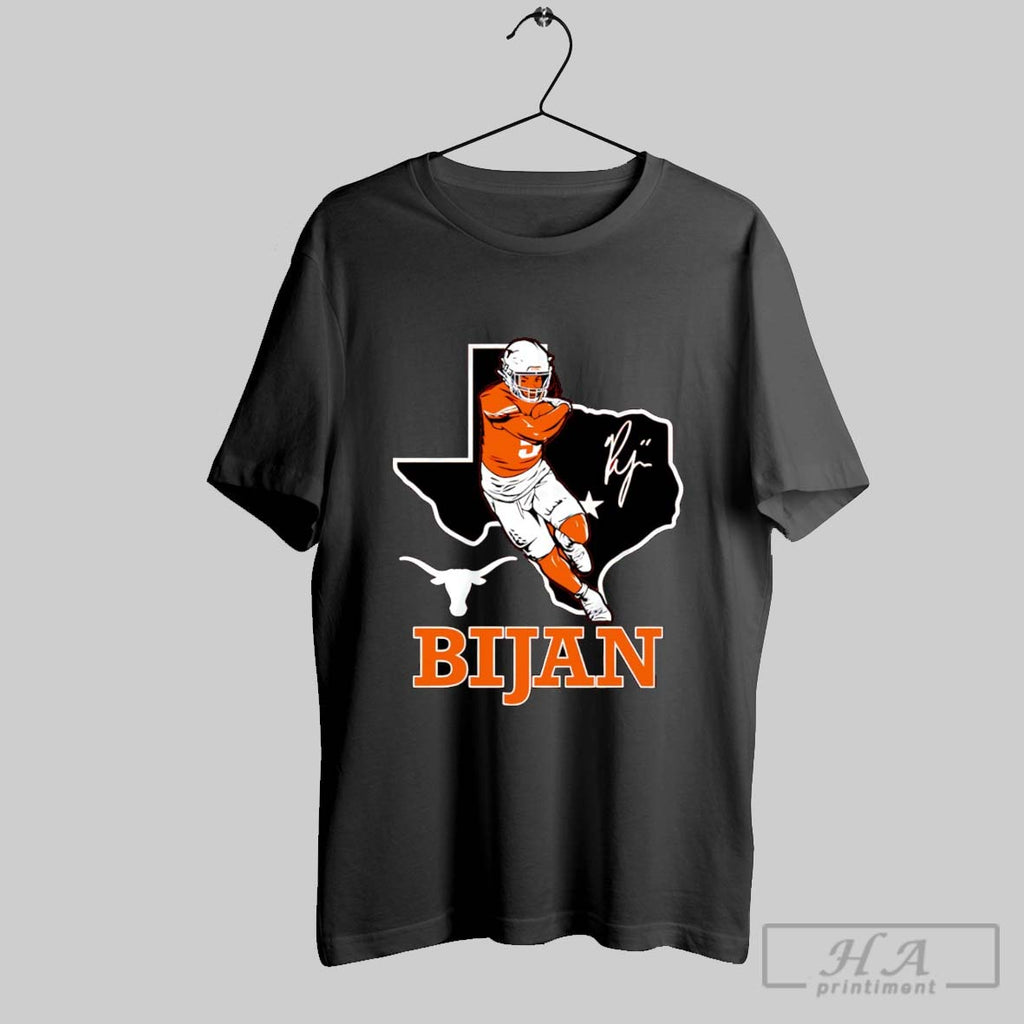 Official Official Bijan Robinson Texas Longhorns Football State Map Signature Sweater Tee Shirt 2025