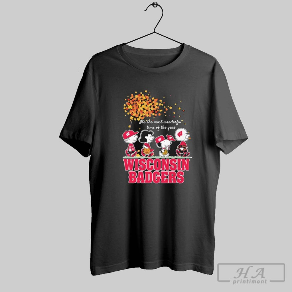 Official Official Wisconsin Badgers And Peanuts Character Its The Most Wonderful Time Of The Year