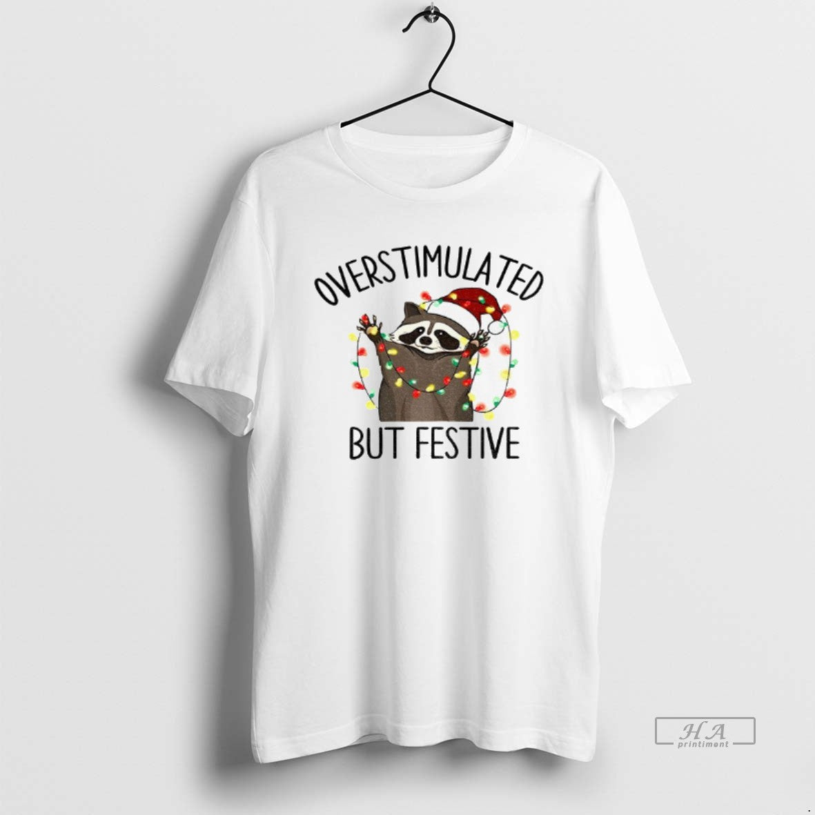 Official Overstimulated But Festive Raccoon Santa Hat Merry Christmas T-Shirts, Hoodie, Sweatshirt | RetroVerseTees.com
