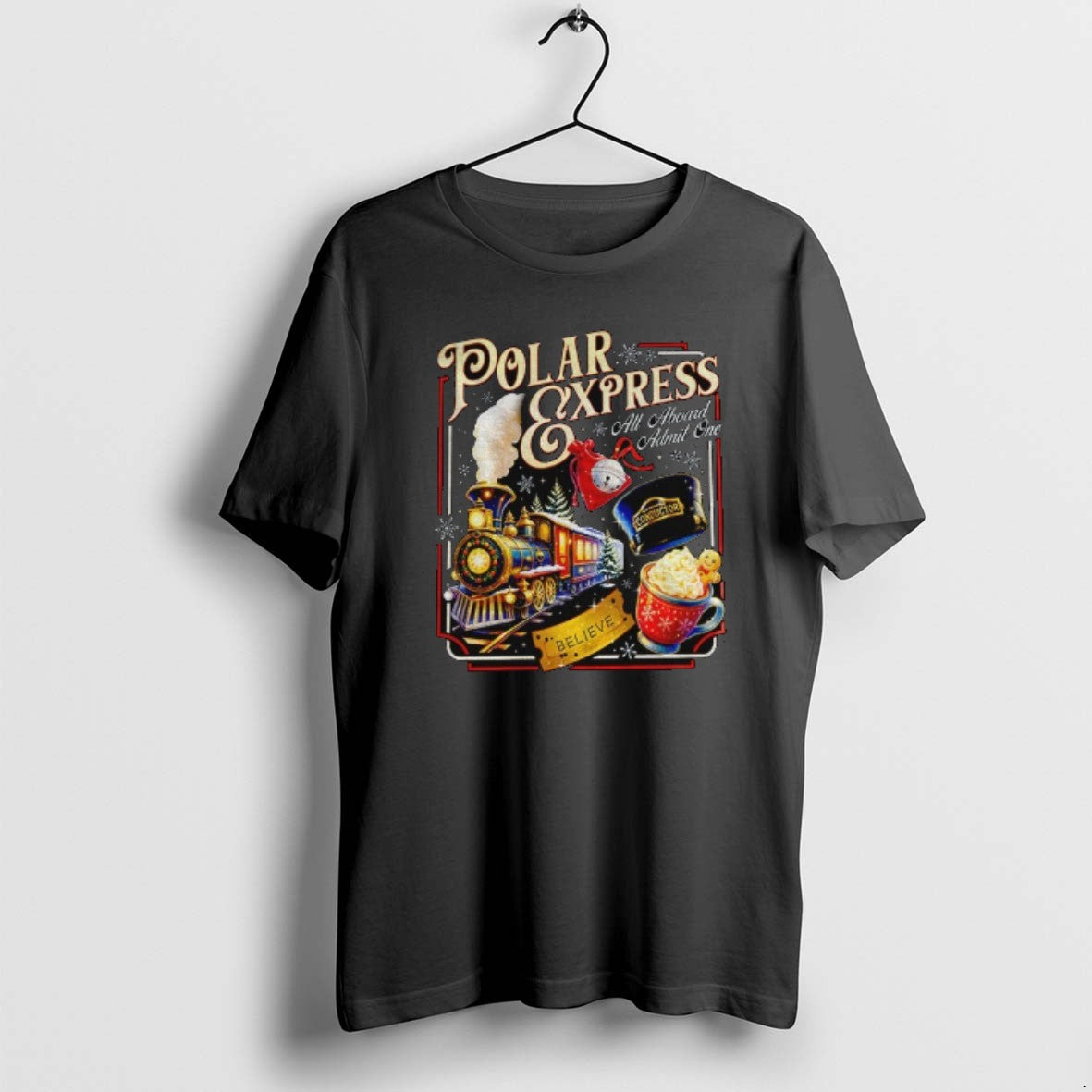 Official Polar Express All Aboard Admit One Christmas Believe Gold Stick T-Shirts, Hoodie, Sweatshirt | RetroVerseTees.com