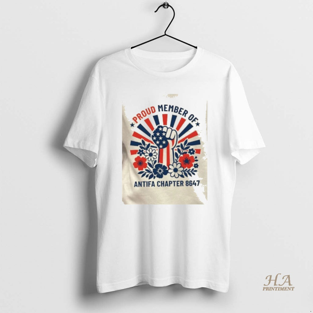Official Proud Member Of Antifa Chapter 8647 Fist Floral Us Flag