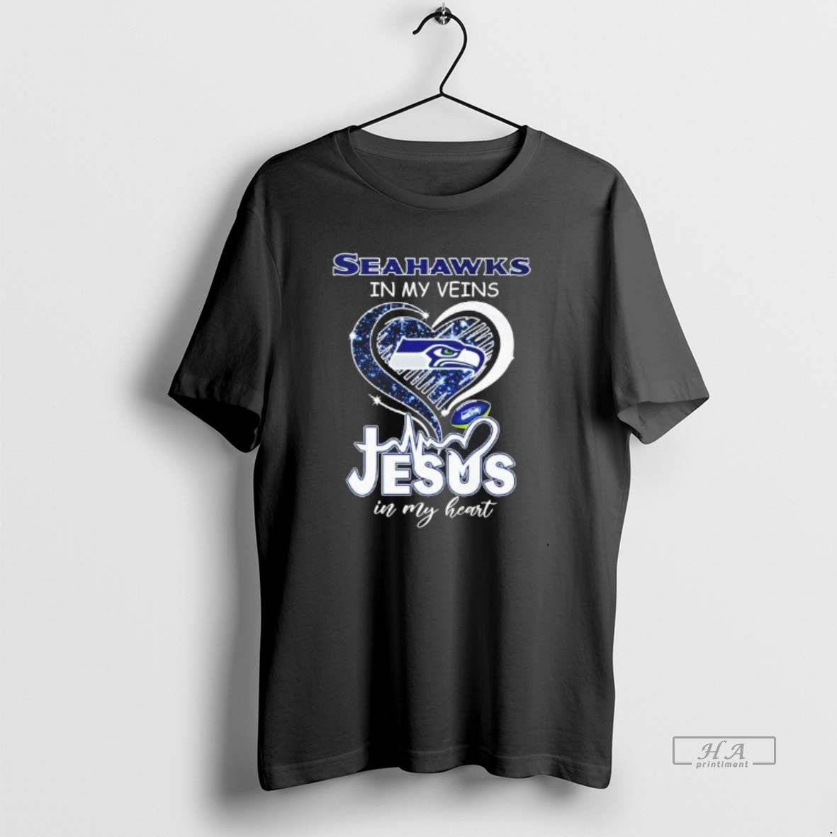 Official Seahawks In My Veins Jesus In My Heart Diamond Heart T-Shirts, Hoodie, Sweatshirt | RetroVerseTees.com
