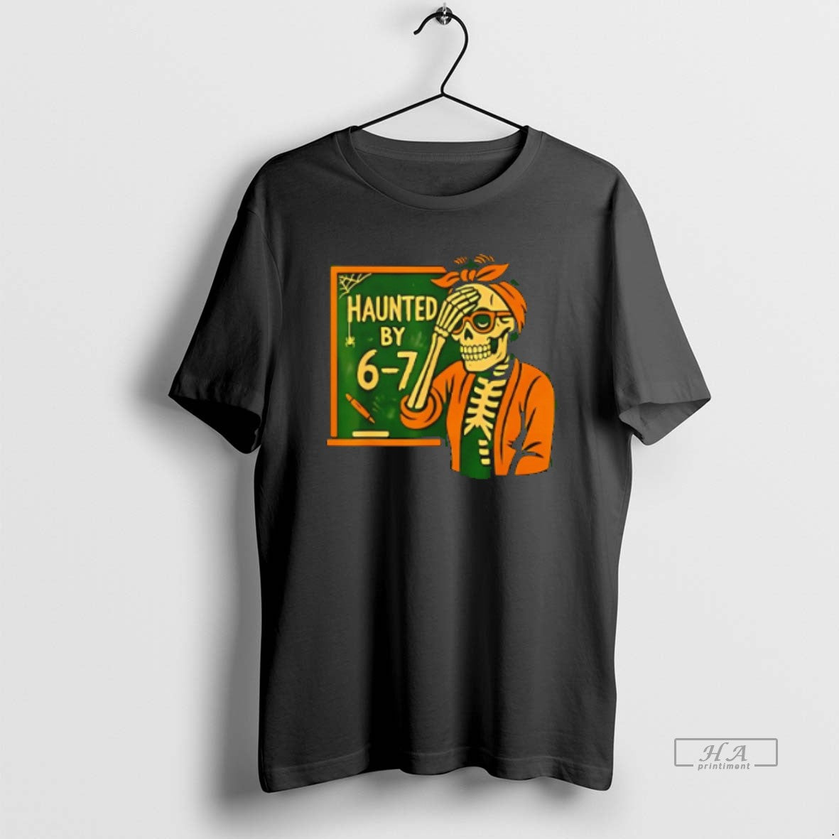 Official Trendy Haunted By 6 7 Teacher Halloween Skeleton Six Seven