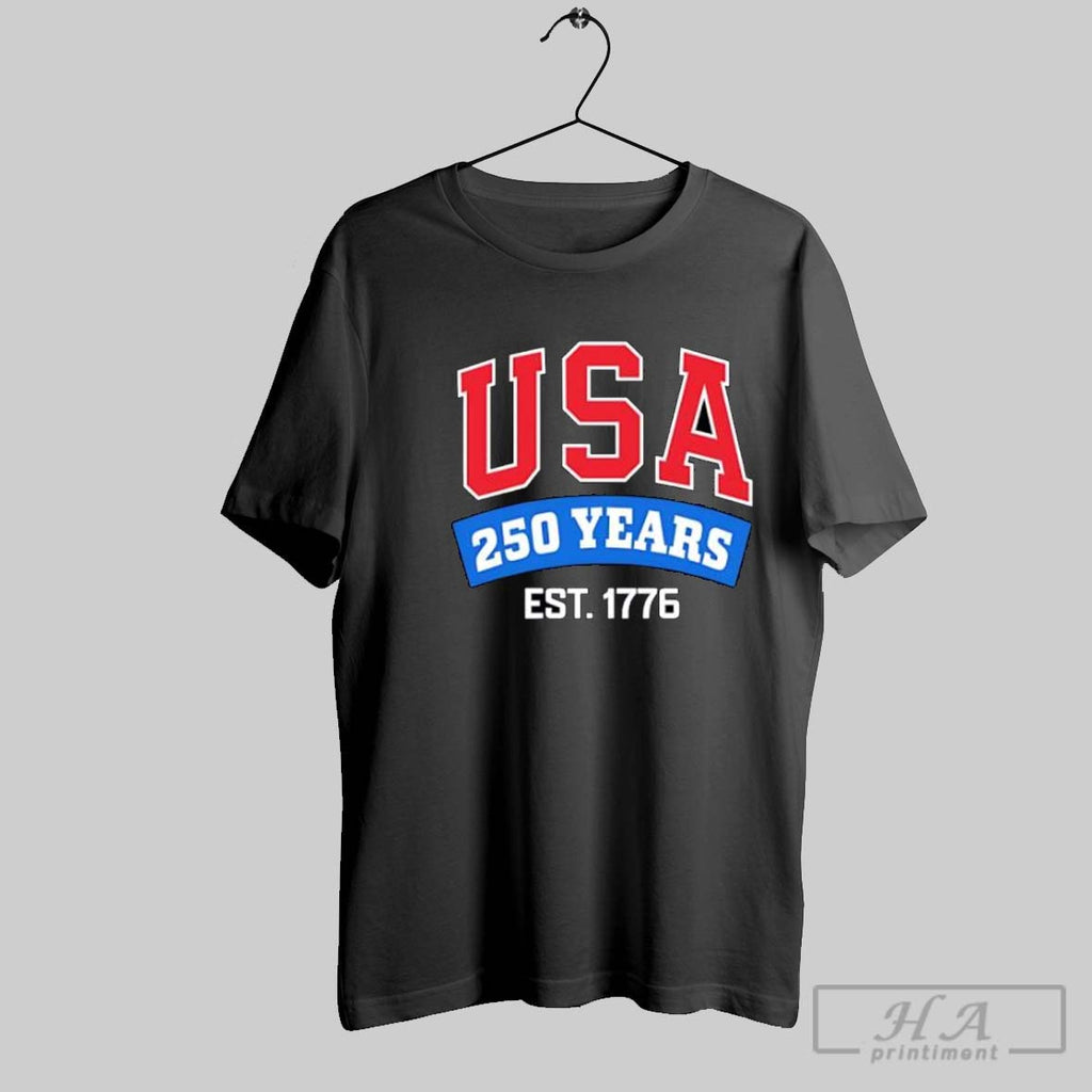 Official Usa 250 Years Est 1776 Distressed College Font Posters Black