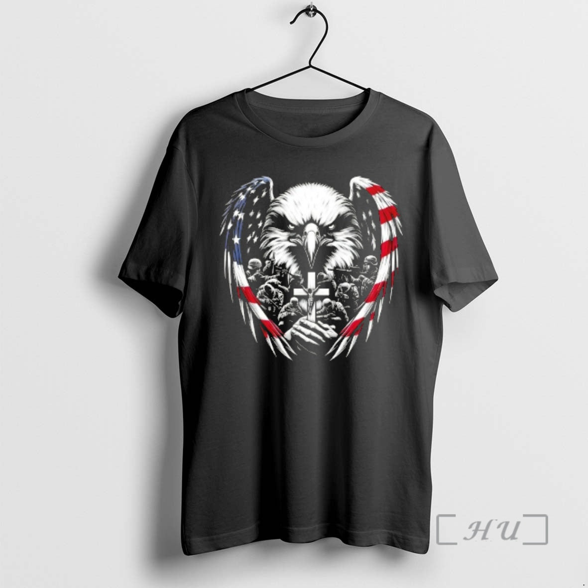 Officials American Eagle Wings And Soldiers Praying Cross Us Flag T-Shirts, Hoodie, Sweatshirt | RetroVerseTees.com