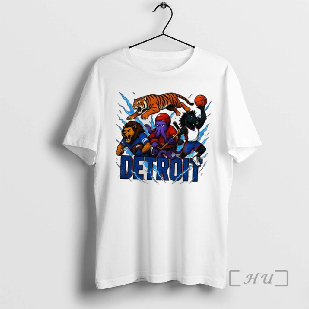 Officials Detroit Sports Team Mascots Detroit Lions Tigers Red Wings Pistons Premium T Shirts Sweater