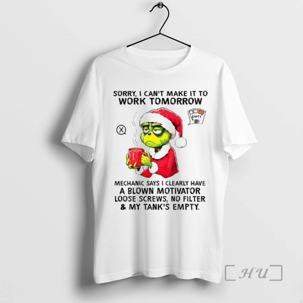 Officials Grinch Santa Hat Sorry I Cant Make It To Work Tomorrow Mechanic Says