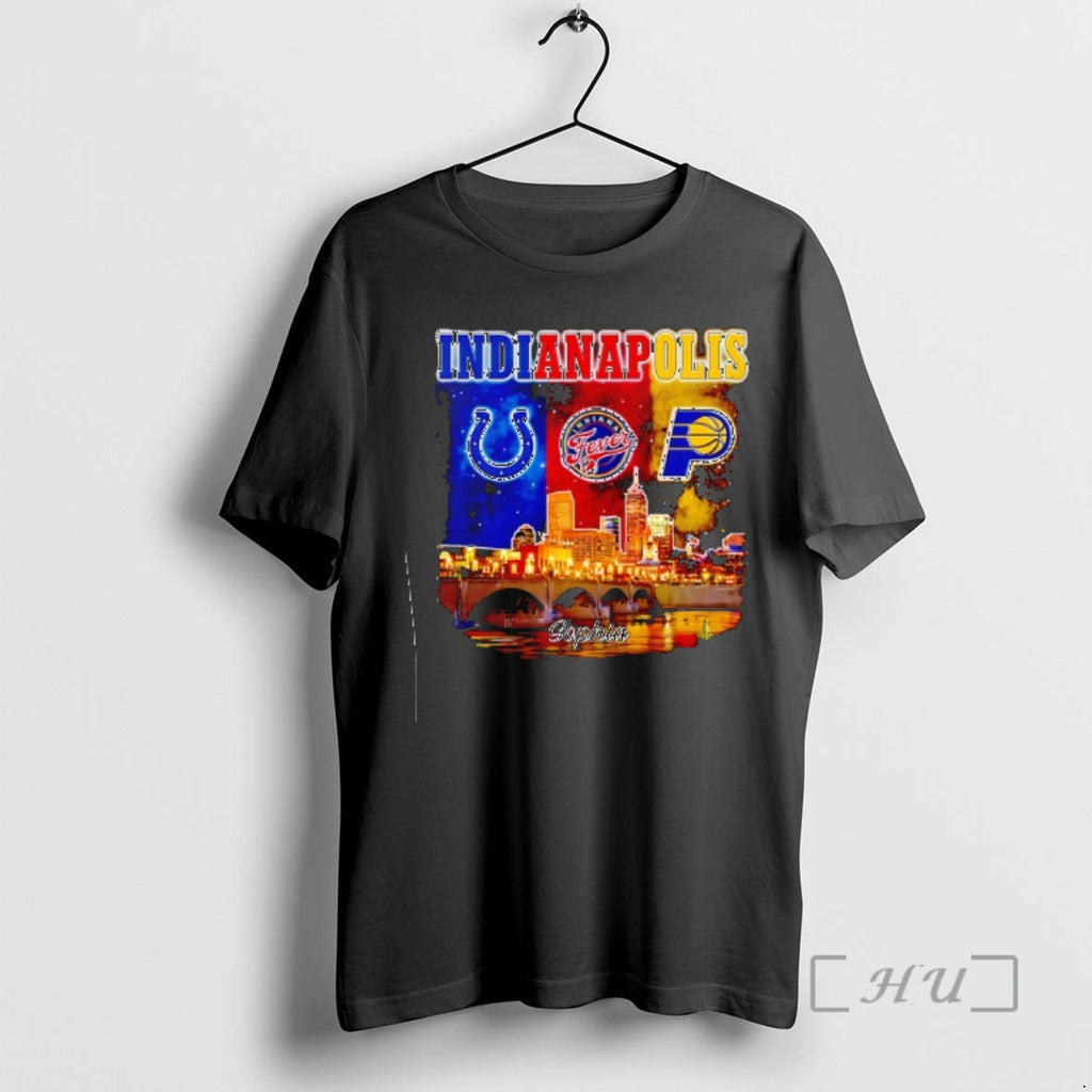 Officials Indianapolis City Skyline Indianapolis Colts Indiana Fever And Indiana Pacers Logos Premium T Shirts