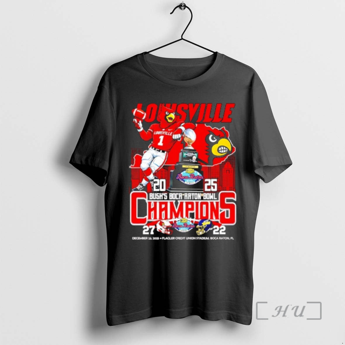 Officials Louisville Cardinals 2025 Bushs Boca Raton Bowl Champions City Skyline Premium T Shirts Sweater Hoodie, Sweatshirt