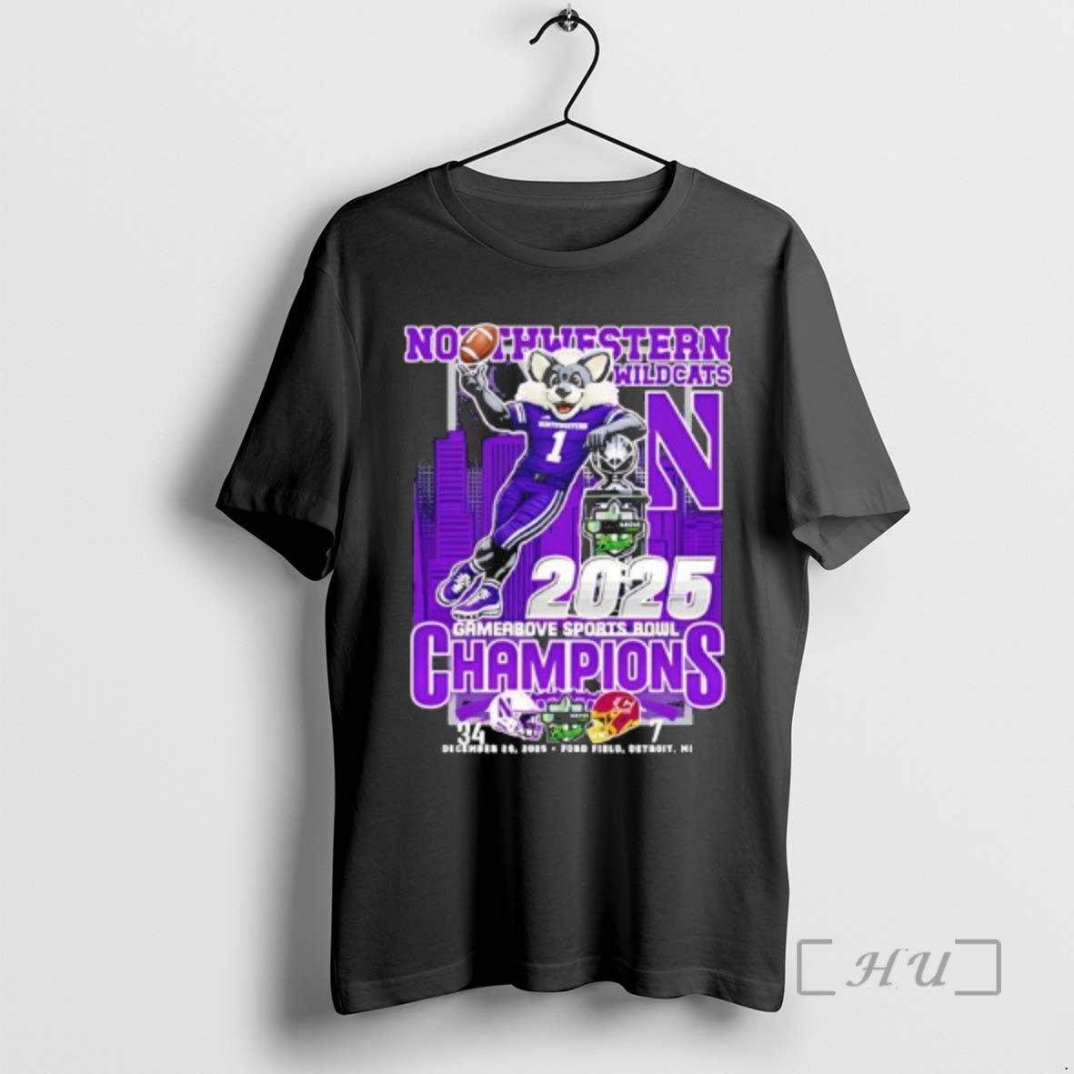 Officials Northwestern Wildcats 2025 Gamerbove Sports Bowl Champions Mascot T-Shirts, Hoodie, Sweatshirt | RetroVerseTees.com