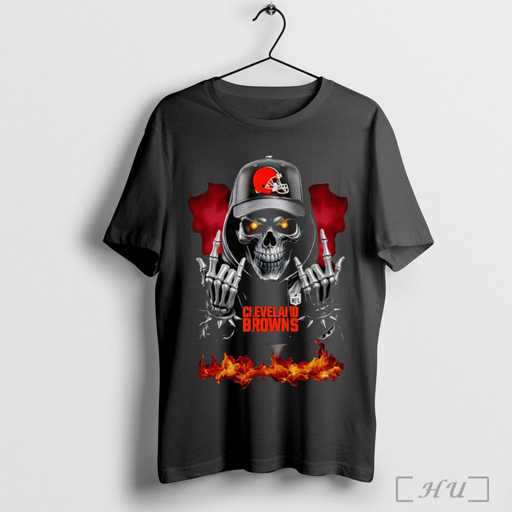 Officials Skeleton With Sign Of The Horns Cleveland Browns Shirt Hoodie Sweater Longsleeve And