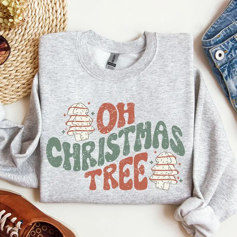 Oh Christmas Tree, Cakes, Snacks, Funny, Winter, Santa, Xmas Sweatshirt, Women's Crew Neck, Crewneck T-Shirts, Hoodie