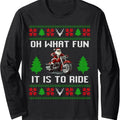 Oh What Fun It Is To Ride Motorcycle Santa Ugly Christmas Long Sleeve T-Shirt Hoodie, Sweatshirt | RetroVerseTees.com