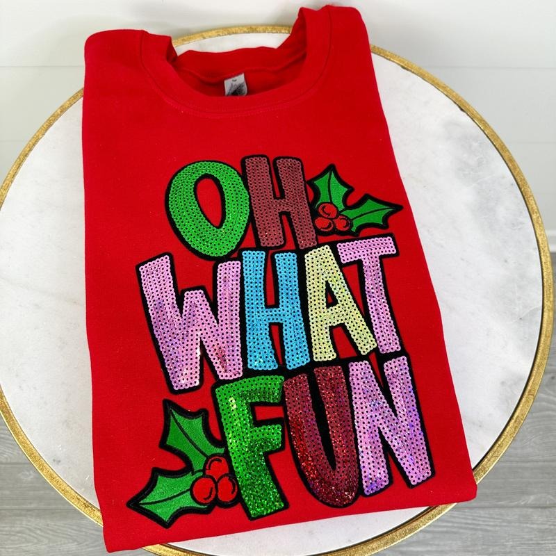 Oh What Fun Patch Gildan Sweatshirt T-Shirts, Hoodie | RetroVerseTees.com
