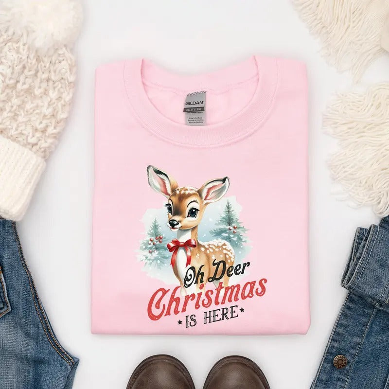 Oh deer Christmas is here christmas sweater, Christmas Sweatshirt T-Shirts, Hoodie | RetroVerseTees.com