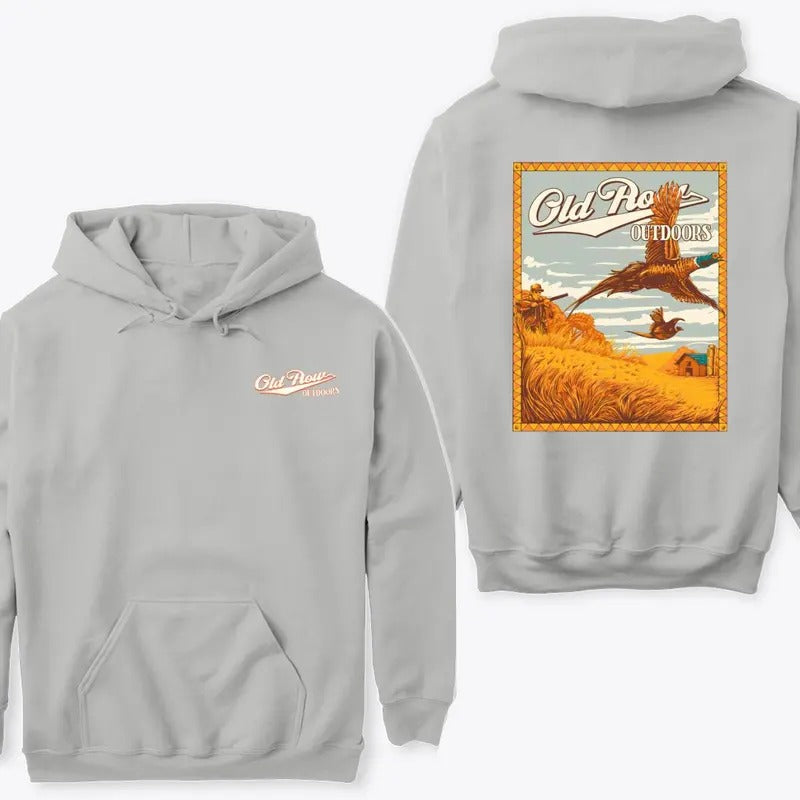 Old Row Outdoors Field Hunting Flying Pheasant Hoodie - Unisex Heavy Blend Sweatshirt with Kangaroo Pocket - Cotton T-Shirts