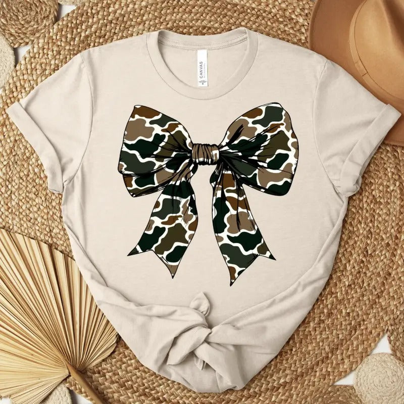 Old School Camo Bow T-shirt - Graphic Tee - Bella Canvas Shirt - Super Soft Hoodie, Sweatshirt | RetroVerseTees.com