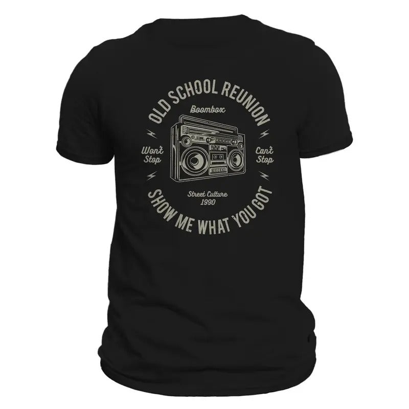 Old School Reunion Boombox Retro Men's T-Shirt Casual Crewneck Hoodie, Sweatshirt | RetroVerseTees.com