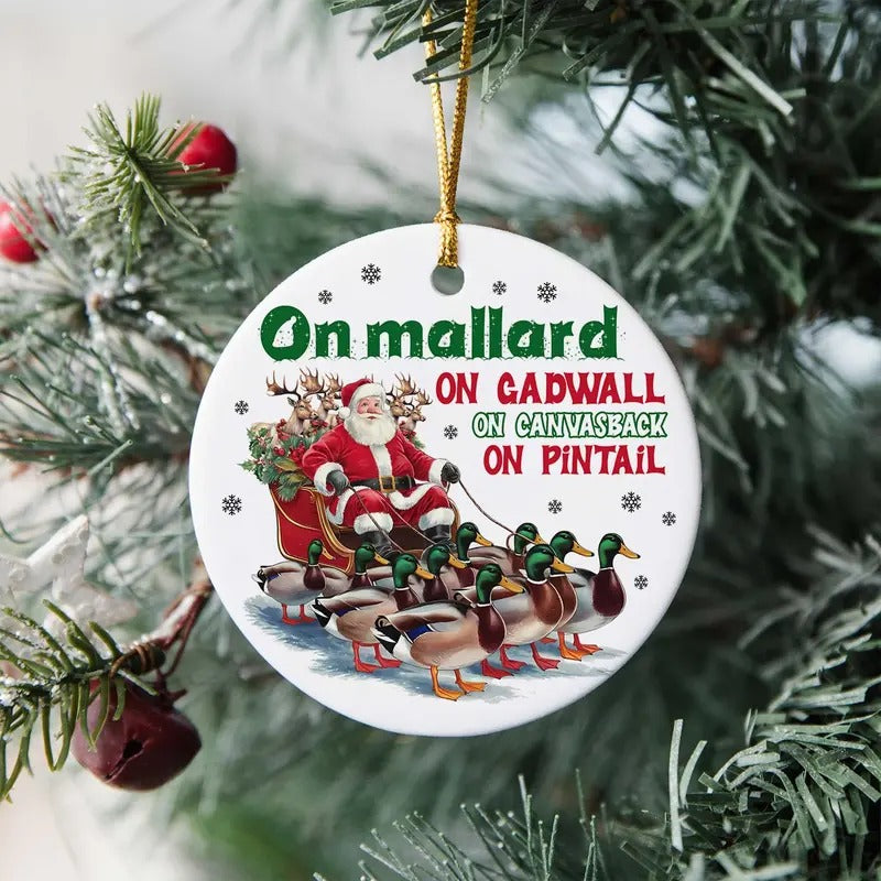 On Mallard On Gadwall Christmas Ornament, Funny Duck Hunting Santa Ornament, Waterfowl Hunting, Santa Ornament, Christmas...