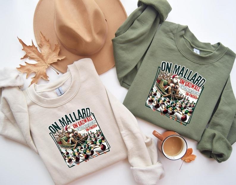 On Mallard On Gadwall Christmas Sweatshirt, Funny Duck Hunting Santa Shirt, Outdoor Waterfowl Hunting Top, Sportsman...