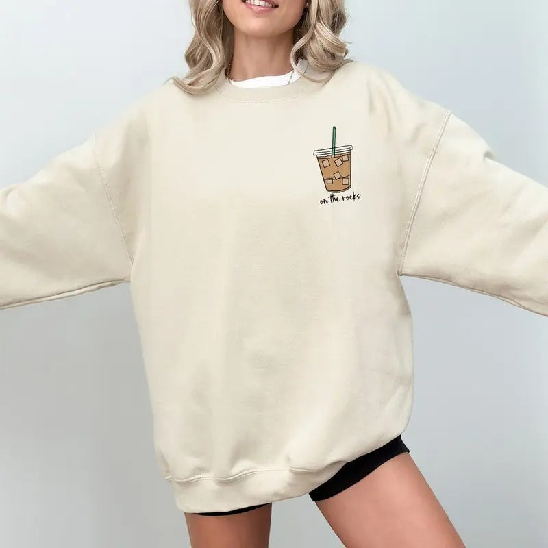On The Rocks Coffee Sweatshirt, Cute Coffee Shirt, Iced Coffee Tshirt, Latte Lover Crewneck Sweatshirt, Halloween Fall...