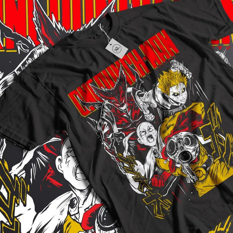 One Punch Man T-Shirt S-4XL Saitama VS Garou Anime Anime Vintage Manga Shirt Tshirt S-4XL Hoodie, Sweatshirt