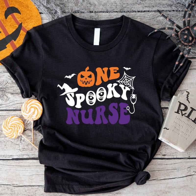 One Spooky Nurse T-Shirt, Spooky Nurse Gift Tee, Matching Halloween Nurse Crew Shirt, Unisex Nursing Student Tee, Spooky...