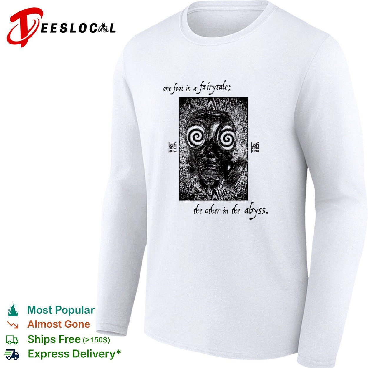One foot in a fairytale the other in the abyss hypnotic spiral eyes face shirt
