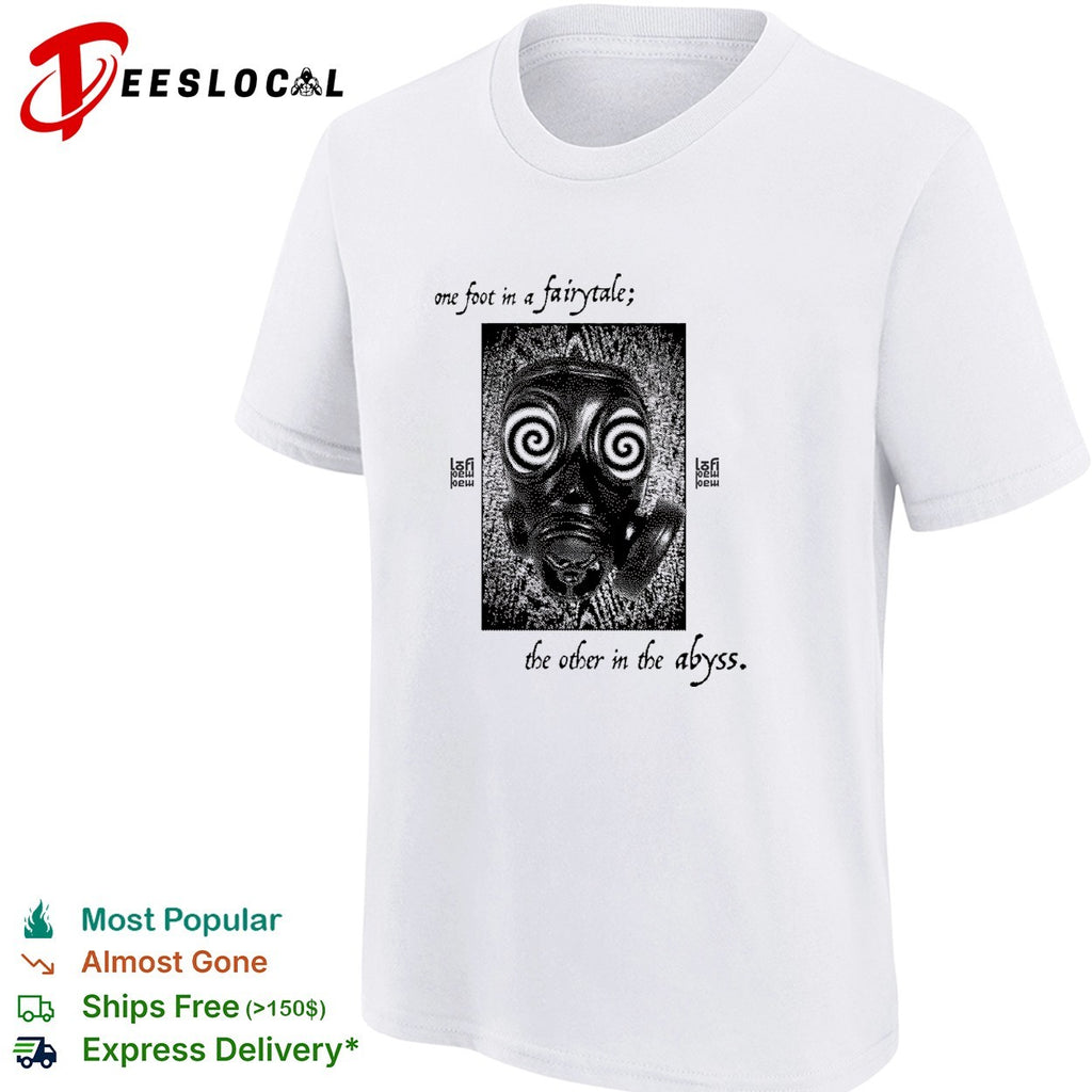 One foot in a fairytale the other in the abyss hypnotic spiral eyes face shirt