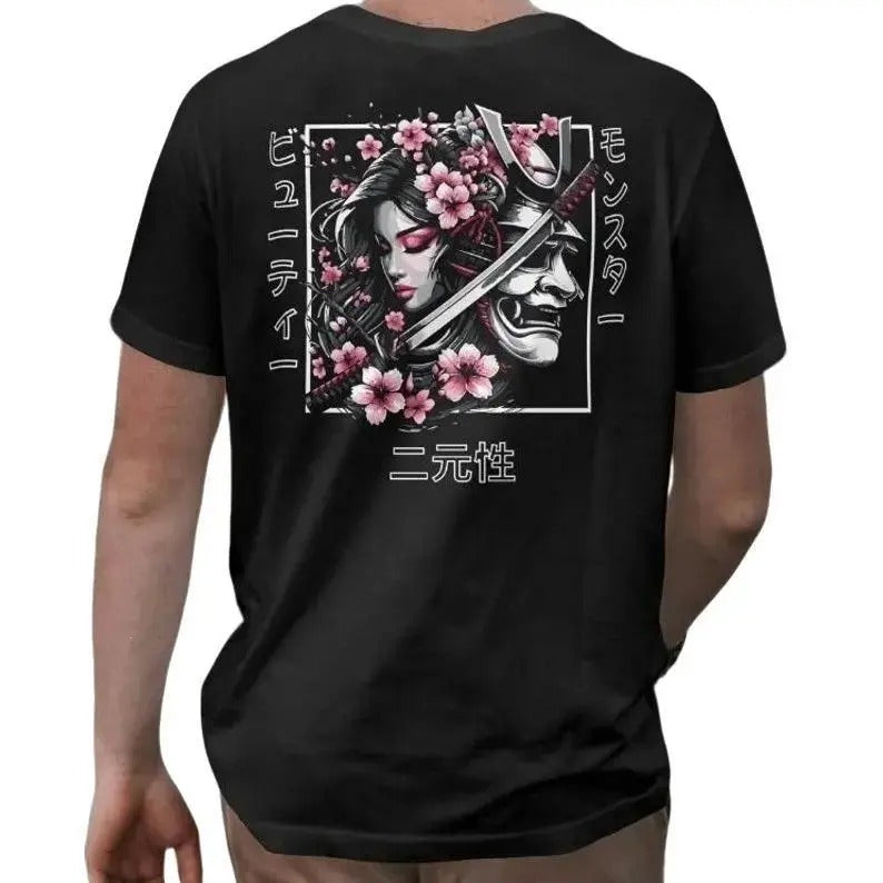 Oni Samurai & Geisha Tee, Sakura Cherry Blossom Tee, Harajuku Style Hoodie, Sweatshirt | RetroVerseTees.com