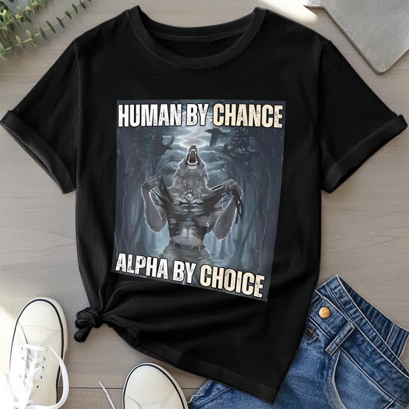 Ootd Lightsaber brand Shirt 100% Cotton Human By Chance Alpha By Choice Cool Funny Alpha Wolf Meme Lightsaber brand-Shirt...