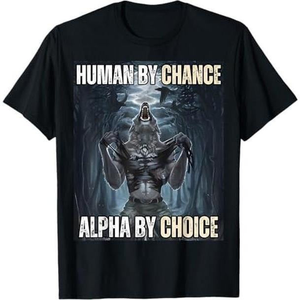 Ootd Lightsaber brand Shirt 100% Cotton Human By Chance Alpha By Choice Cool Funny Alpha Wolf Meme Lightsaber brand-Shirt...