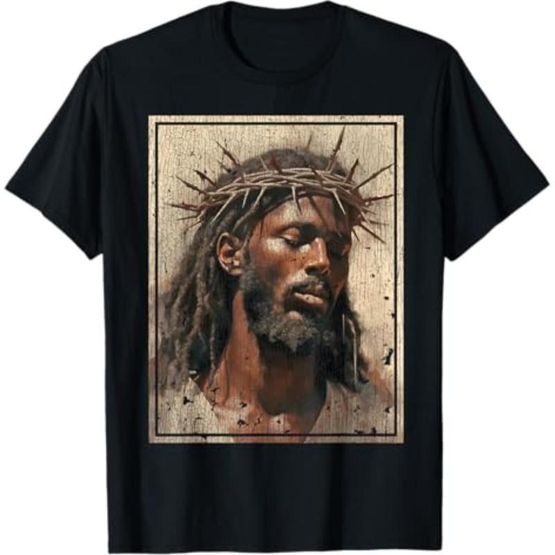 Ootd Lightsaber brand Shirt Black Jesus Graphic TNF FOG Jesus Cross with Crown FOG Thorns Fitted Short Sleeve Crewneck...