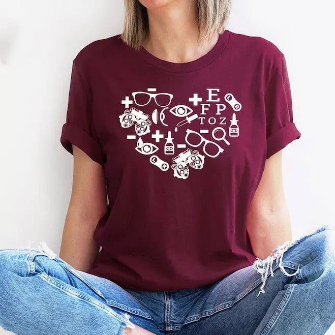 Optometry Heart Shirt, Optician Gifts, Optometry Graphic Tees, Ophthalmic Tech T-Shirt, Eye Doctor Fabric Knit Casual...