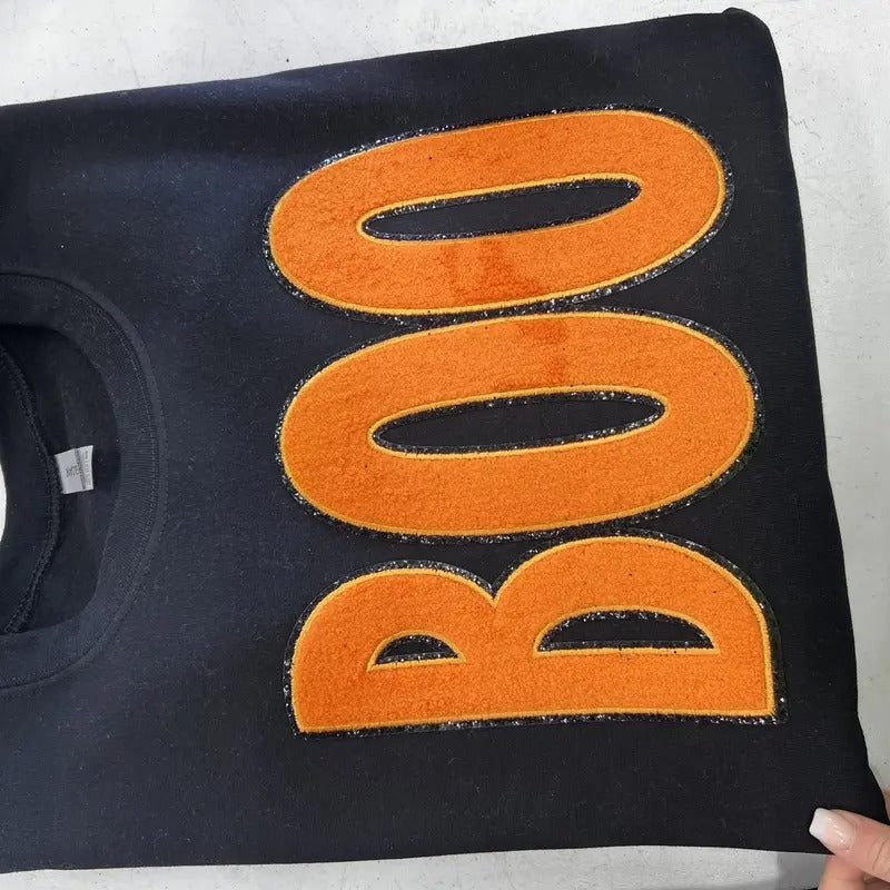 Orange Glitter BOO Patch Sweatshirt T-Shirts, Hoodie | RetroVerseTees.com