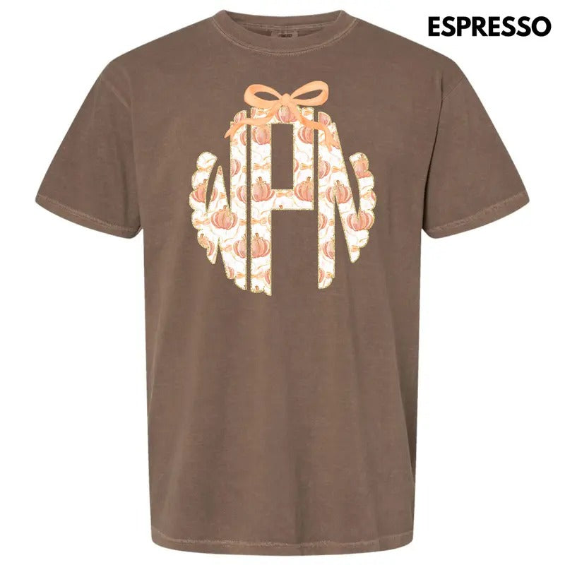 Orange Pumpkin Monogram Comfort Colors T-Shirt 'NLB' Hoodie, Sweatshirt | RetroVerseTees.com