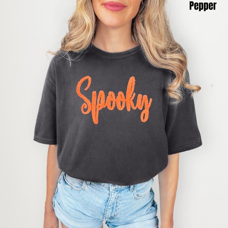 Orange Spooky Fluffy Patch Comfort Colors T-Shirt Hoodie, Sweatshirt | RetroVerseTees.com