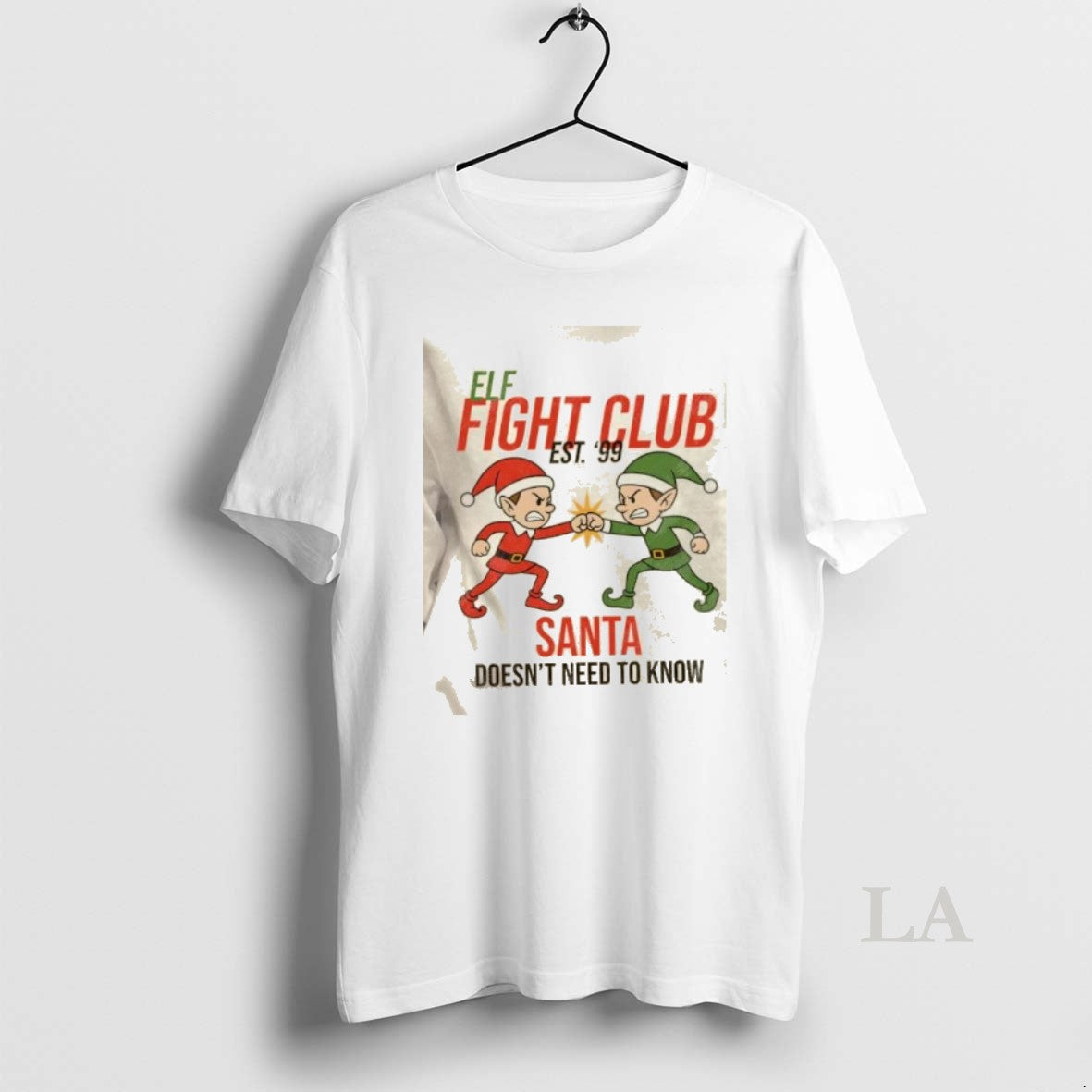Original Elf Fight Club Santa Doesnt Need To Know Christmas T-Shirts, Hoodie, Sweatshirt | RetroVerseTees.com