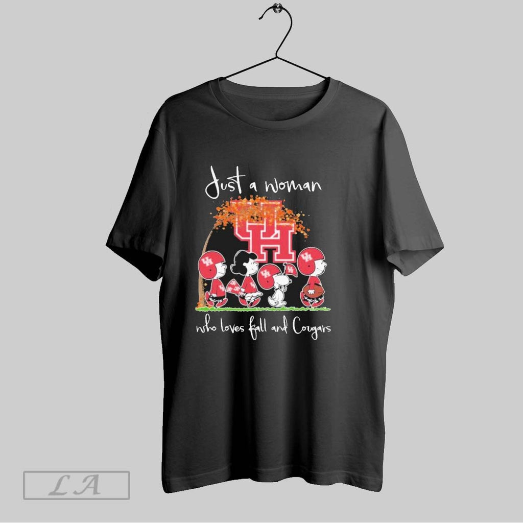 Original Just A Woman Who Loves Fall And Houston Cougars X The Peanuts Walking